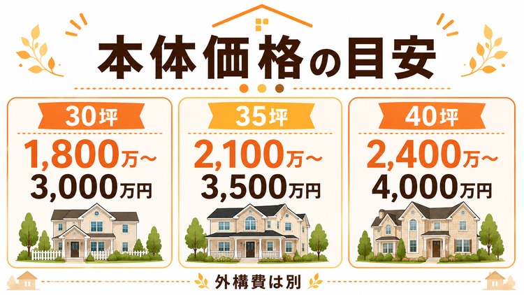 セルコホームの30坪・35坪・40坪の本体価格目安