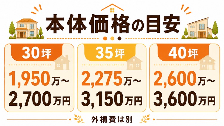 泉北ホームの30坪・35坪・40坪の本体価格目安