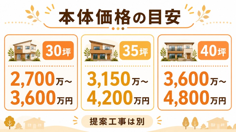 住友林業の30坪・35坪・40坪の本体価格目安